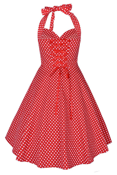 Abito Con Scollo All'americana Anni '50 A Pois Rossi