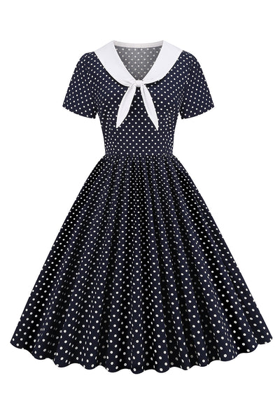 Abito Vintage A Pois Bianco E Nero Con Papillon