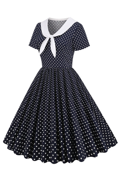 Abito Vintage A Pois Bianco E Nero Con Papillon