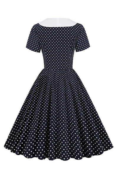 Abito Vintage A Pois Bianco E Nero Con Papillon