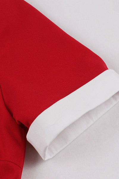 Abito Svasato Con Risvolto Rosso Anni '50