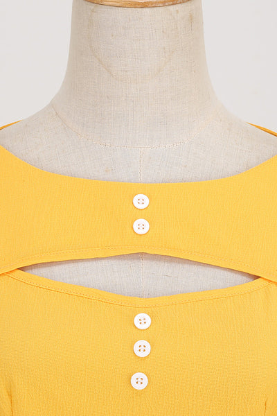 Abito In Stile Anni '50 Giallo Retrò Con Buco Della Serratura