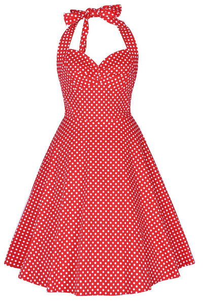 Abito Con Scollo All'americana Anni '50 A Pois Rossi