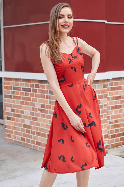 Abito Stile Gotico Vintage Con Stampa Pipistrello