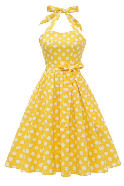 Pin Up Abito Vintage A Pois Giallo
