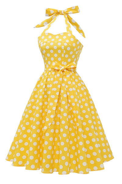 Pin Up Abito Vintage A Pois Giallo