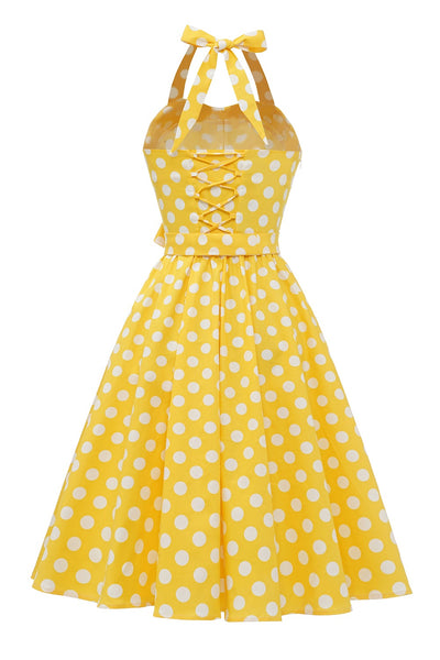 Pin Up Abito Vintage A Pois Giallo