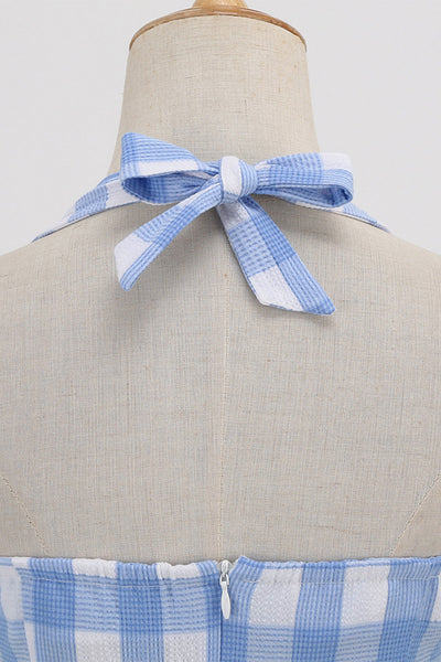 Abito Retrò Senza Schienale Scozzese Da Donna