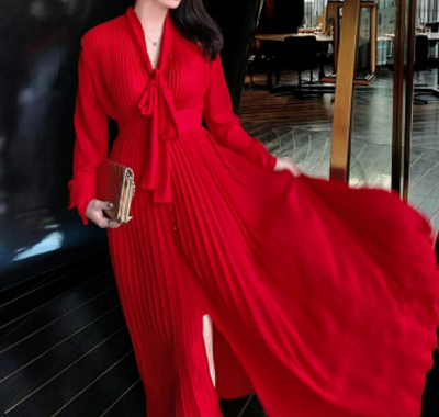 Abito Vintage Anni '40 Rosso A Vita Alta