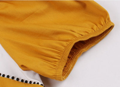 Grazioso Vestito Dal Design Vintage Giallo E Bianco