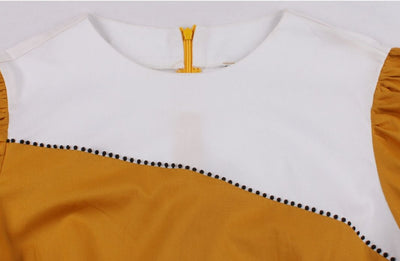 Grazioso Vestito Dal Design Vintage Giallo E Bianco