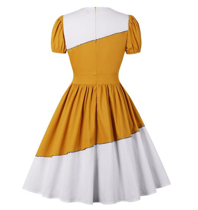 Grazioso Vestito Dal Design Vintage Giallo E Bianco