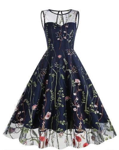 Abito A Fiori Anni '50 Nero