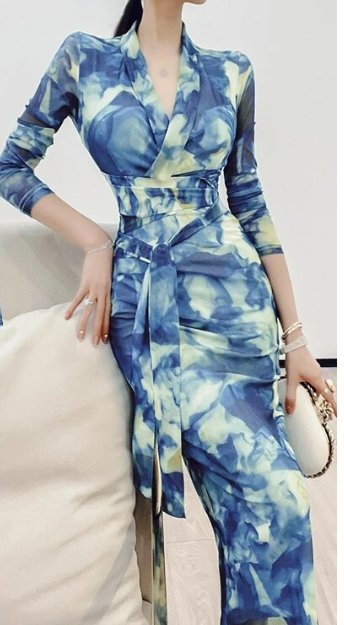 Abito Anni '40 Sciarpa Blu