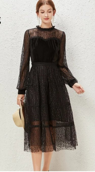Abito In Pizzo Vintage Chic Anni '40 Nero