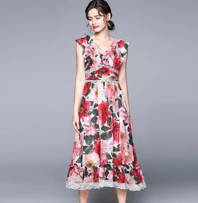 Abito A Maniche Corte Rosa Anni '40