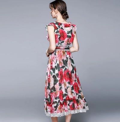 Abito A Maniche Corte Rosa Anni '40