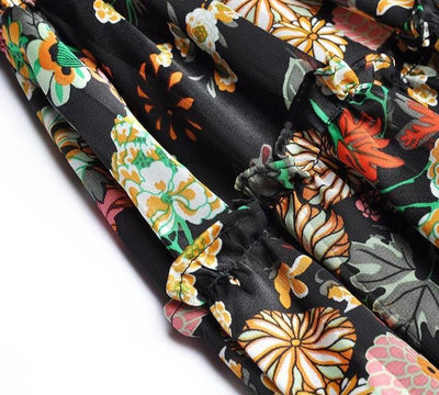 Abito Floreale Nero A Vita Alta Anni '40