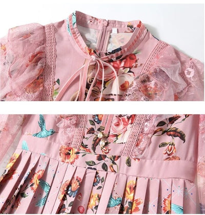 Abito A Vita Alta Anni '40 Rosa Floreale