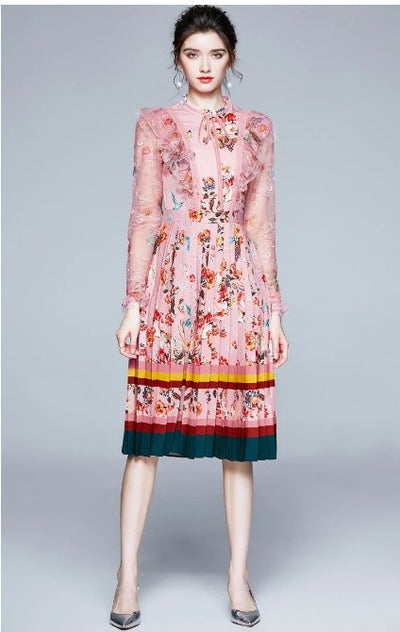 Abito A Vita Alta Anni '40 Rosa Floreale