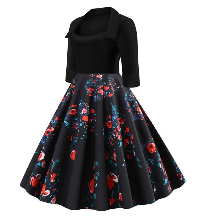 Abito Anni '50 Con Scollo A Barchetta