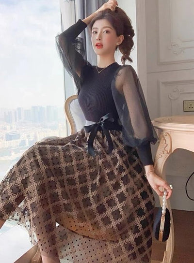 Abito Vintage A Quadri Neri Anni '40