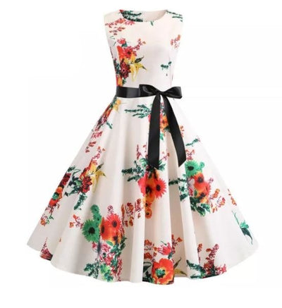 Abito Svasato Vintage Beige E Rosa