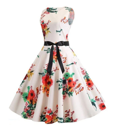 Abito Svasato Vintage Beige E Rosa