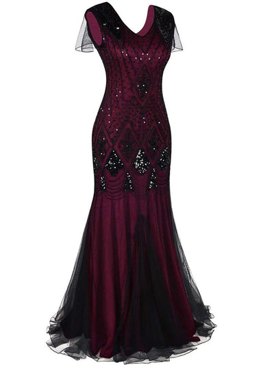 Abito Gatsby Lungo Haute Couture Bordeaux E Nero