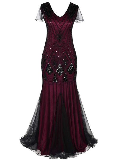 Abito Gatsby Lungo Haute Couture Bordeaux E Nero