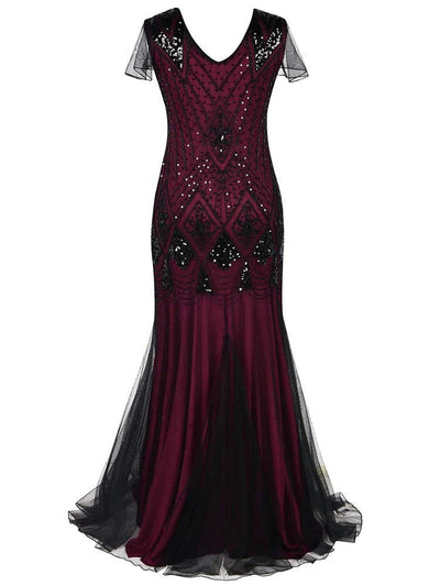 Abito Gatsby Lungo Haute Couture Bordeaux E Nero