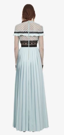 Abito Lungo Vintage Blu Con Volant