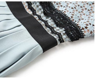 Abito Lungo Vintage Blu Con Volant