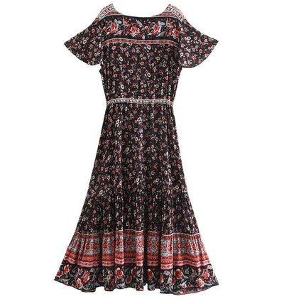 Maxi Abito Stile Anni '70 Nero