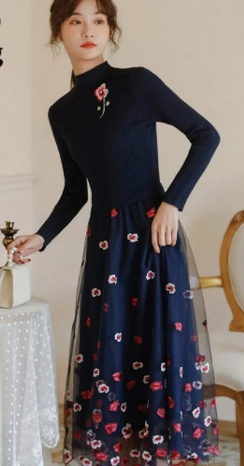 Abito Da Sposa Vintage In Pizzo Blu Scuro