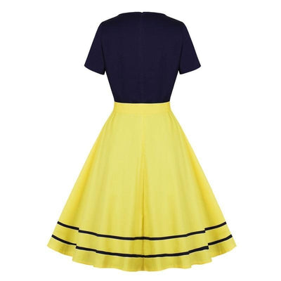 Abito Vintage Anni '50 Blu Scuro E Giallo