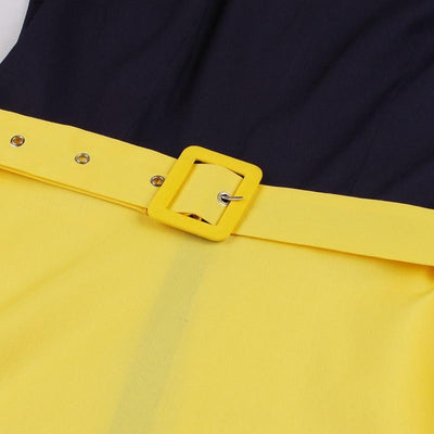Abito Vintage Anni '50 Blu Scuro E Giallo