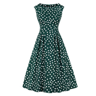 Abito Vintage A Pois Bianco Verde Anni '50