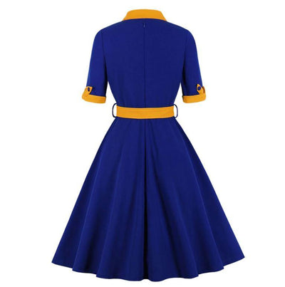 Abito Vintage Autunno Giallo Blu