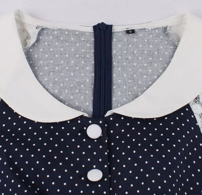 Abito Vintage Blu Con Colletto In Pizzo