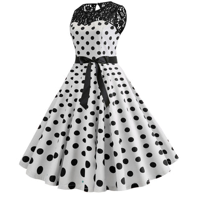 Abito Vintage In Pizzo Bianco A Pois