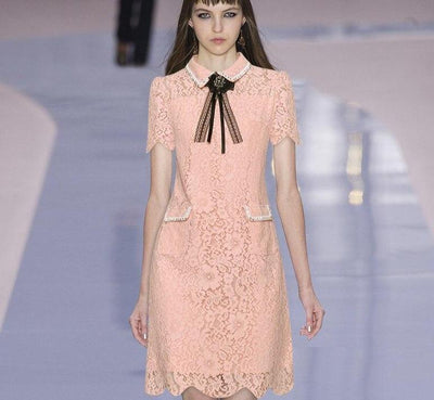 Abito Vintage In Pizzo Rosa