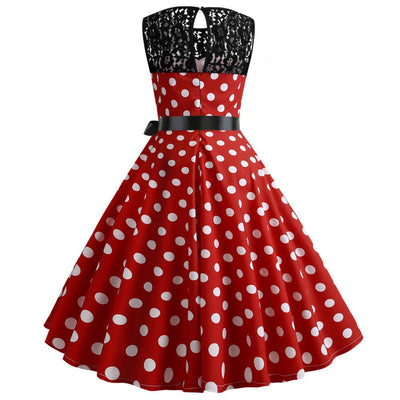 Abito Vintage In Pizzo Rosso A Pois