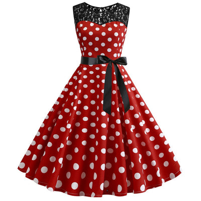 Abito Vintage In Pizzo Rosso A Pois