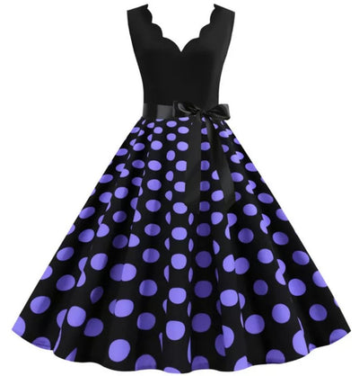 Abito Vintage A Pois Viola Da Donna