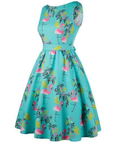 Abito Vintage Taglie Forti Blu Uccelli