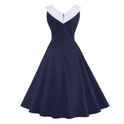 Abito Vintage Di Grandi Dimensioni Colletto Navy Chic