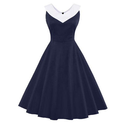 Abito Vintage Di Grandi Dimensioni Colletto Navy Chic