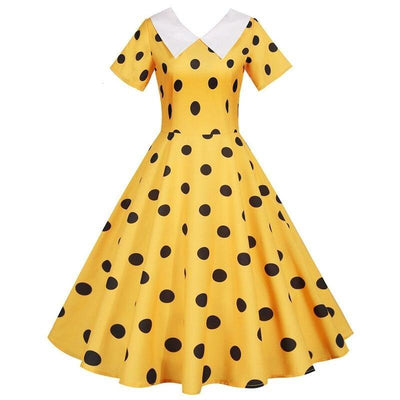 Abito Vintage Giallo Con Pois Neri