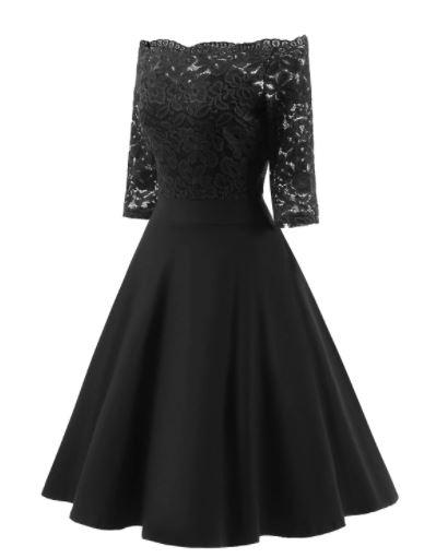 Abito Vintage Nero Con Scollo A Barchetta